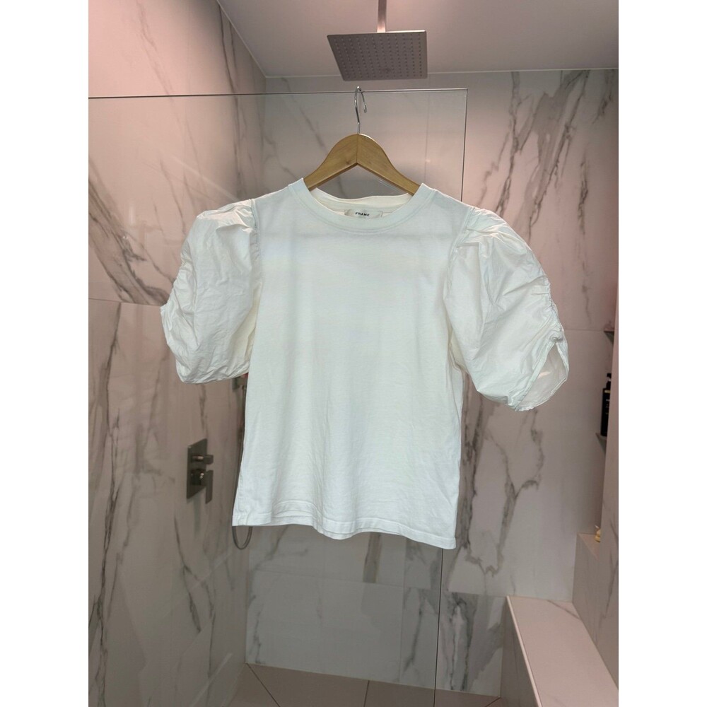 FRAME Cotton Puff Sleeve Top, Size M - Picture 4 of 9